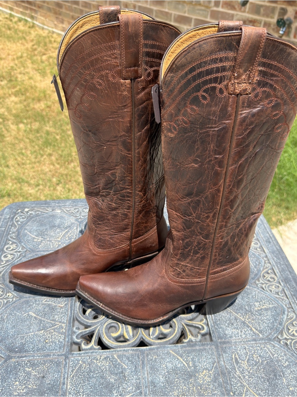 Shyanne Charlene Tall Knee High Western Boot Brown Leather size 8.5 M
